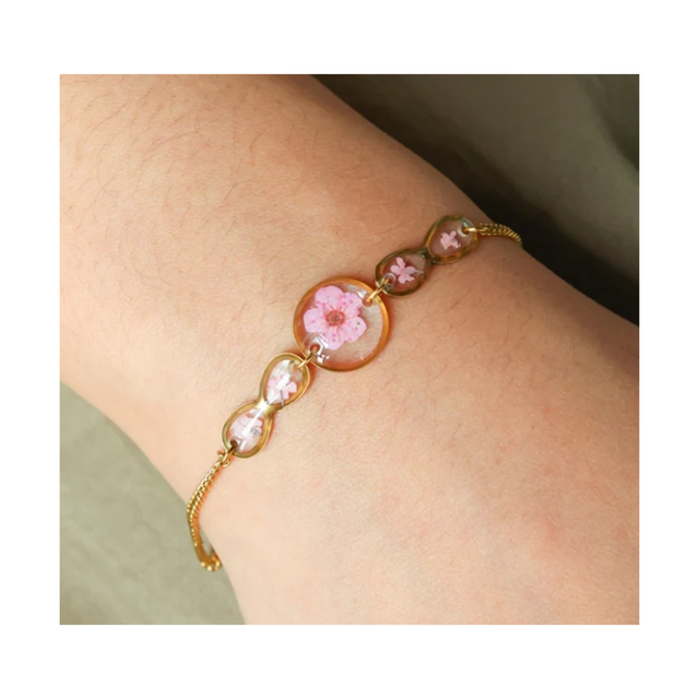 Pink Forget Me Not Flower Resin Bracelet Handmade Real PressedFlower Bracelet Bridesmaid & Anniversary Gift Best Gift for Her
