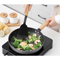 Ensemble d'ustensiles de cuisine en silicone 12 pièces avec support, ustensiles de cuisson antiadhésifs résistants à la chaleur, ensemble d'outils de cuisine à manche en bois