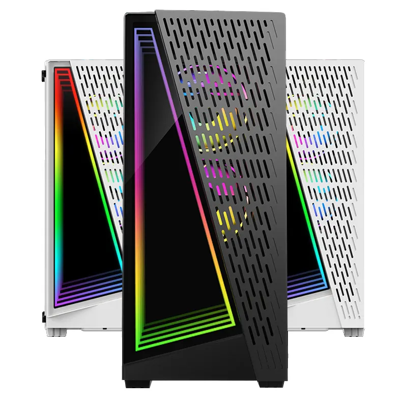 Lovingcool 게이밍 PC 데스크탑 ATX M-ATX 알루미늄 투명 유리 캐비닛 서버 케이스 오디오 포트 PC 게임용 컴퓨터 타워