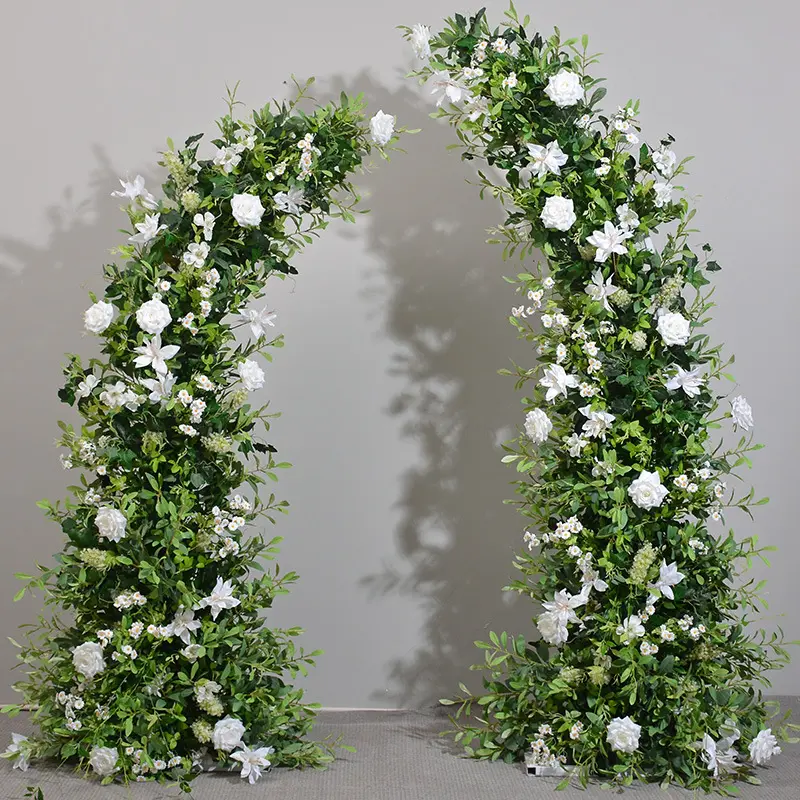 H-064 Wedding Corner Floral Arrangement Moon Gate Green Silk Flower Row Horn Arch Artificial Flower with Flower for Wedding