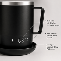 Service de personnalisation de logo et d'emballage, tasse chauffante USB avec revêtement en titane, température réglable, mug de voyage multi-niveaux à batterie.