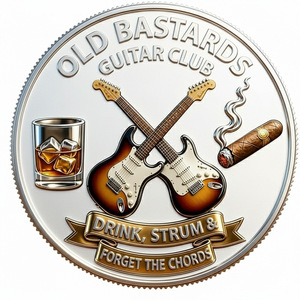 En gros, Pièces de collection commémoratives plaquées métal du Club de Guitare Old Bastards, Pièces de défi de guitariste à motif squelette rond, Cadeaux amusants - Product Image 3