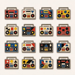 Ensemble d'aimants de réfrigérateur en émail rétro Bauhaus, style Mondrian, radio, télévision, caméra, tourne-disque, <span class=keywords><strong>horloge</strong></span>, Game Boy, art moderne, aimants en métal - Product Image 4