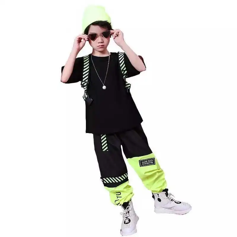 Nuevo traje de baile hip hop negro unisex para niño y niña