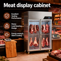 Réfrigérateur vertical commercial pour viande avec refroidissement par air, écoénergétique, pour la présentation et le stockage de la viande en supermarché