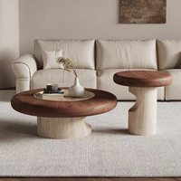 Table basse minimaliste moderne en travertin, style mid-century, ensemble de tables d'appoint en bois pour le salon
