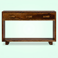 Console en teck massif avec 3 tiroirs, meuble d'entrée, armoire de salon, bureau de rangement minimaliste style Shaker