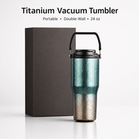 Gobelet isotherme à double paroi en titane de haute qualité, 24 oz, avec couvercle à paille, anti-fuite, tasse de voyage avec poignée portable