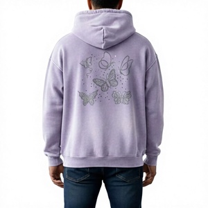 Sudadera con Capucha Oversize Unisex Kivotech con Estampado de Mariposas y Bolsillo Frontal, Tejido French Terry, Corte Regular, Primavera - Product Image 2