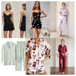 Chinese Factory Women's 2 Piece <b>Silk</b> <b>Pajama</b> Set <b>Short</b> Sleeve Printed Cartoon Pattern Summer Smooth Satin Sleepwear - Product Image 2