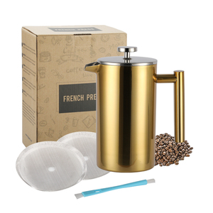 Cafetière à piston double paroi de qualité alimentaire HIGHWIN en acier inoxydable doré avec poignée ergonomique - Product Image 2