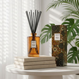 Diffuseur de parfum en verre texturé décoratif Aikun 500 ml, longue durée, avec bâtonnets noirs, coffret cadeau pour salon - Product Image 1