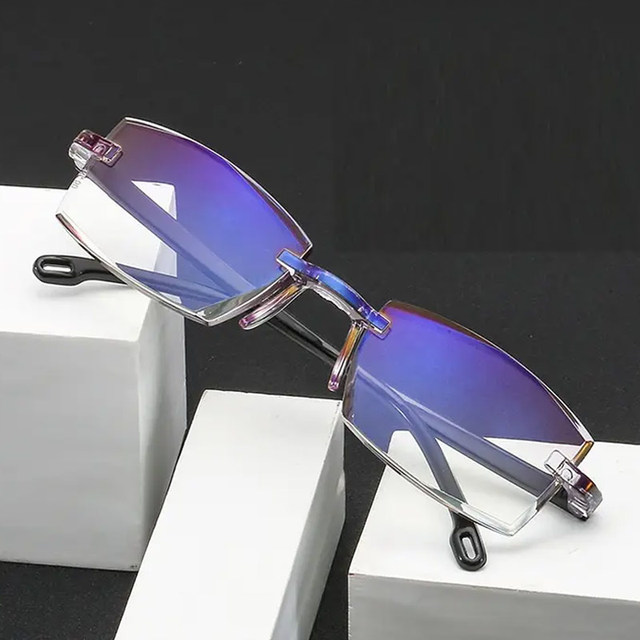 Men Women Rimless Reading Glasses Far Near Anti Blue Light Magnification Antifatigue Eyewear Presbyopic Reading Glasses