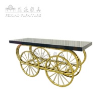 Plateau en MDF noir doré en acier inoxydable, décoration d'événements, Table à gâteaux avec roulettes