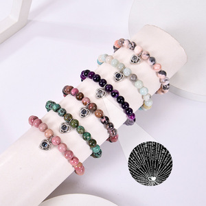 Pulsera de cuentas de piedra de 8mm personalizable OEM 'I Love You' 100 idiomas Brazalete elástico clásico para parejas Foto personalizada - Product Image 1