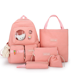 Middle School <b>Pack</b> New Korean the Bear Doll <b>Pack</b> for Girls Five Canvas Junior High Collage <b>Bag</b> for Girls - Product Image 2
