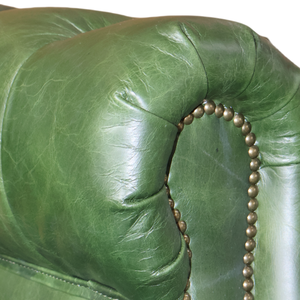 Sillón Vintage de Cuero Genuino Verde con Mechones, Estilo Mediados de Siglo, para Sala de Estar, Dormitorio, Estilo Inglés, Finales del Siglo XX - Product Image 4