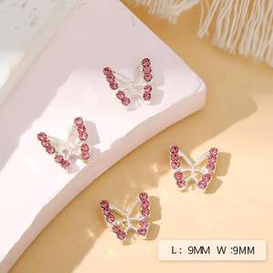 Accessoires minimalistes en alliage 3D pour nail art papillon, décorations d'ongles portables en strass, mode or et argent incrusté, ongles scintillants - Product Image 2