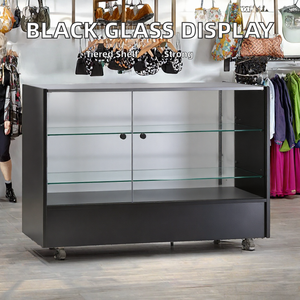 Tiered Shelf Glass Door Commercial <b>Display</b> <b>Cabinet</b> with Laminated Finish and Glass Back for Retail Store Showcase - Product Image 2