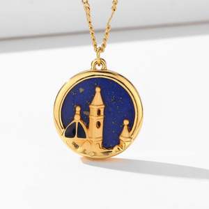 สร้อยคอจี้หินทรายสีเงินสเตอร์ลิงสีทองเข้มประดับปราสาทจี้<span class=keywords><strong>พลอย</strong></span>สร้อยคอสำหรับงานแต่งงาน - Product Image 1