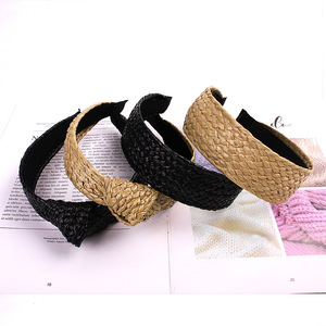 Nouveaux bandeaux en paille tressés à la main, accessoires pour cheveux pour filles, bandeaux larges noués pour femmes, vente en gros - Product Image 6