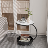 Table d'appoint ronde moderne avec plateau en verre, structure en fer, double rangement, table basse d'appoint, meuble de salon, table d'angle