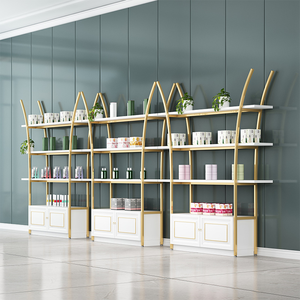 Estantes de Exhibición para Tiendas de Cosméticos, Diseño Personalizado, Multicapa, Dorado Brillante, Exhibidor de Perfumes para Salón de Belleza - Product Image 4