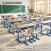 Meubles de classe scolaire, fabrication directe en usine, usine certifiée ISO, bureau double en bois robuste et chaises pour salle de classe scolaire