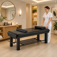 Table de massage professionnelle en cuir PU noir, fabrication directe d'usine, table de spa avec cadre métallique robuste