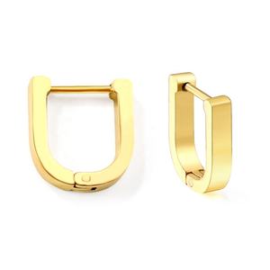 Pendientes de Aro Huggie Unisex de Acero Inoxidable con Baño de Oro de 18K, Diseño Geométrico de Corazones y Cuadrados, Estilo Minimalista y Moderno - Product Image 1