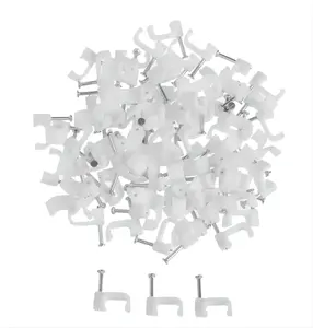 100pcs Square White Cable Clips 4mm-14mm with Fixing Steel Nails Multipurpose Wire Mounting Fixing Clamp Hardware