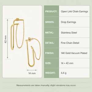 Pendientes Largos de Cadena Abierta con Eslabones, de Acero Inoxidable con Baño de Oro de 14K al Vacío, Joyería Geométrica Minimalista - Product Image 3