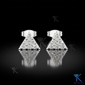 Lab Grown Diamond Geometric Triangle Stud <b>Earrings</b> 6 Stone Cluster 14K 18K <b>Solid</b> Gold Fine Women Jewelry Bridal Anniversary Gif - Product Image 3
