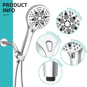 Online Bestseller Hochdruck 9 Funktionen Hand brause kopf mit eingebautem Power Spray für Badezimmer ecke, Badewanne und Matte