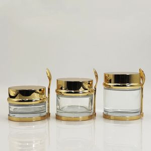 ภาชนะบรรจุเครื่องสำอาง30g 50g 80g ขวดแก้วเคลือบ UV สีทองทรงกระบอกโถครีมทาเนยพร้อมช้อน - Product Image 2