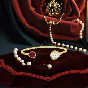 Romantique Goutte D'eau Forme Coloré Strass Ouverture Réglable Bracelet Cuivre rubis naturel Bijoux Accessoires En Gros - Product Image 1