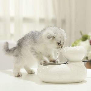 Fuente de agua para gatos con forma de loto, de cerámica, automática, con circulación, para mascotas, de sobremesa. - Product Image 2