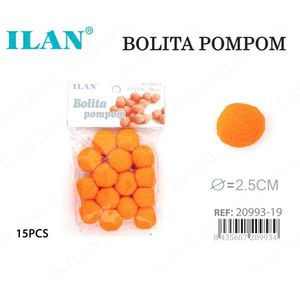 Ilan Bolita Pompom 2,5 cm Orange Fournitures d'artisanat 15 pièces - Product Image 1