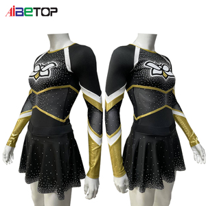 Uniforme de cheerleading CoolTech noir et or avec strass et dos croisé |   Restez fraîche et éclatante pendant des performances de deux heures - Product Image 6