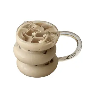 家庭用耐熱シングルウォールファッションガラスジュースウォーターカップ透明コーヒーガラスカップハンドル