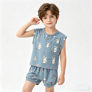 2026 New Arrival Breathable Kids Boys <strong>2</strong> Piece Outfit Sleeveless <strong>Vest</strong> and Shorts Set for Baby Daily Wear - Product Image 4