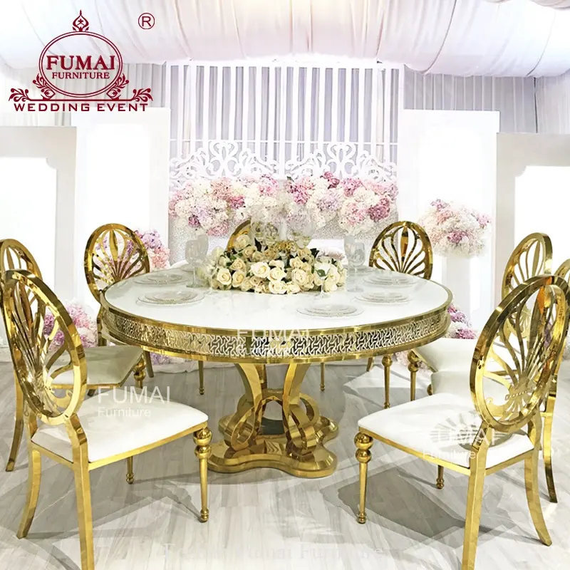 Il bordo moderno bianco rotondo di nozze ha condotto gli insiemi del tavolo e della sedia della sala da pranzo