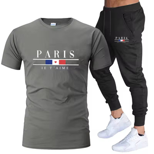 Conjunto de 2 Piezas de Pantalones Deportivos Largos de Manga Corta de Algodón Puro de Alta Calidad, Modernos y Versátiles para Hombre, Verano 2025 - Product Image 3