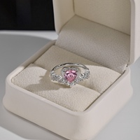Bague Exquise en Argent S925, Motif Couronne Fleur Cœur, Douce et Polyvalente, avec Zircon Cubique Rose, Bijoux pour Femme