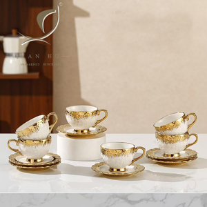 Set di tazze da caffè arabico turco bordate in <span class=keywords><strong>ceramica</strong></span> oro Qian Hu 2025 da 12 nuovi arrivi Set regalo tazza e piattino - Product Image 3