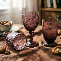 Verre à boire coloré de style européen vintage, gobelet gravé à la machine avec motifs floraux pour les fêtes