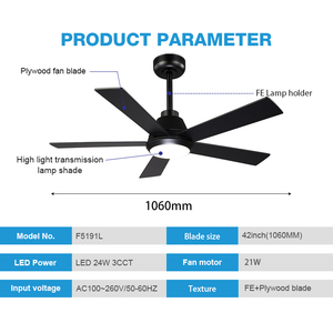 พัดลมเพดานติดไฟ LED รุ่น F51 ยี่ห้อ BaoShan สำหรับห้องนั่งเล่นในบ้าน สไตล์โมเดิร์น ขนาด 42 นิ้ว ใบพัด 5 ใบ  วัสดุโลหะ+ABS  พร้อมรีโมทคอนโทรลปรับความสว่างได้ 6 ระดับ - Product Image 4