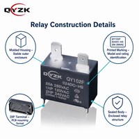 Relais de puissance scellé 20A 250VAC 4 broches pour carte PCB 12V 24V QY102F-024DC-HS JQX-102F G4A
