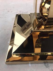 Mesa de Comedor Rectangular de Lujo con Cubierta de Madera Enchapada de Alto Brillo y Base de Pedestal de Acero Inoxidable Dorado, Moderna, para Hotel y Villa - Product Image 2