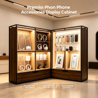 Vitrine murale de luxe en bois pour accessoires de téléphone avec éclairage LED, présentoir pour magasin de téléphonie mobile, présentoir de coques de téléphone de marque
